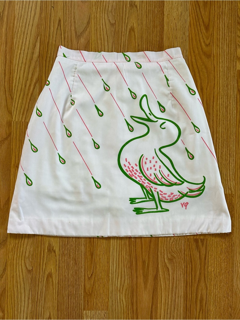 Vintage The Vested Gentress Rainy Day Duck skirt skort pink green XS Read!!